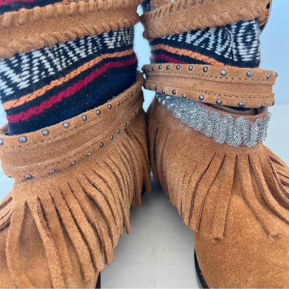 ZARA Trafaluc Tribal Fringe Aztec Strap Buckle Boho Booties Ankle Boots Sz 38 - Picture 11 of 12